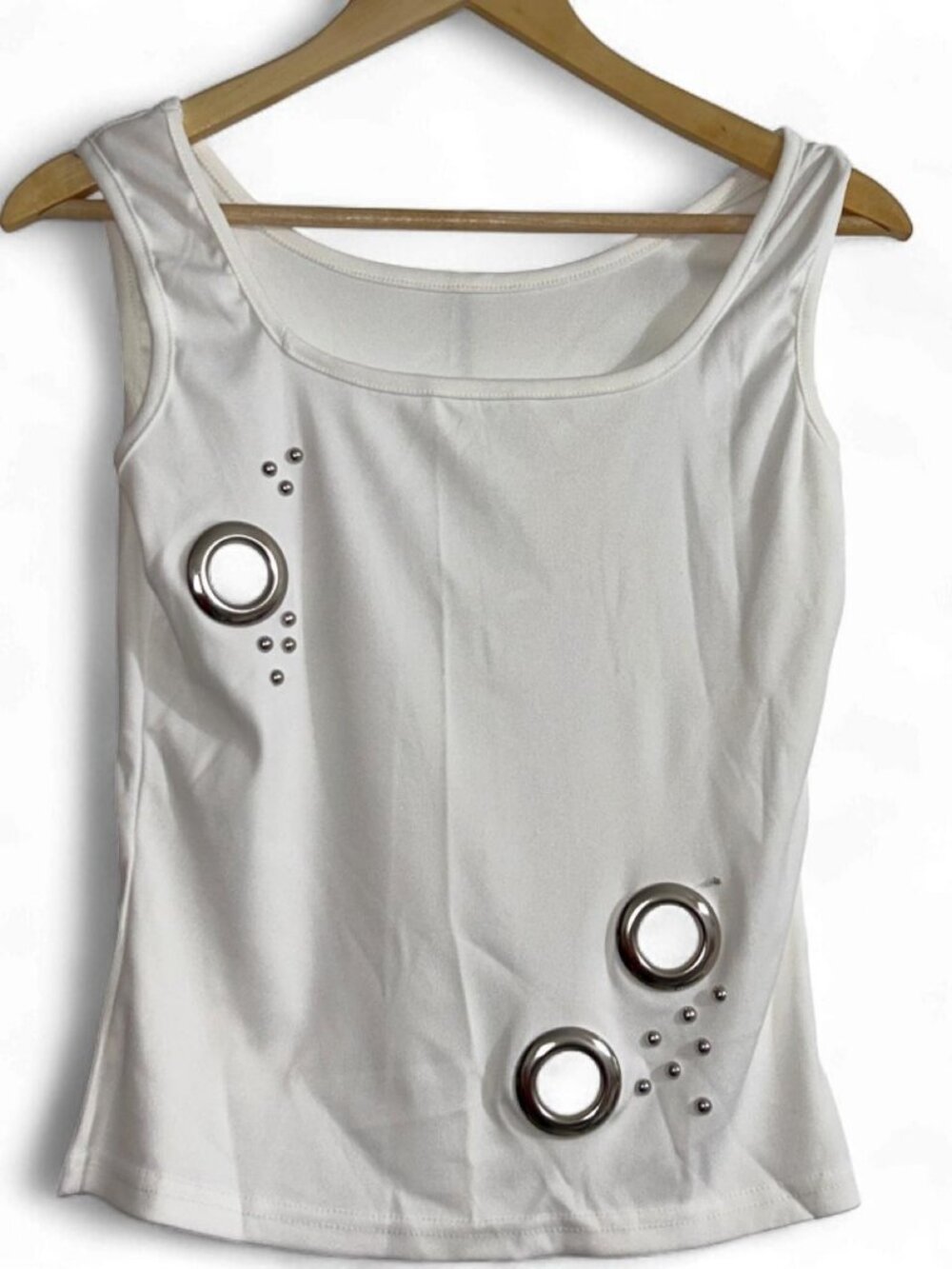 White Grommet Stud Crop Tank Top Y2K Edgy M